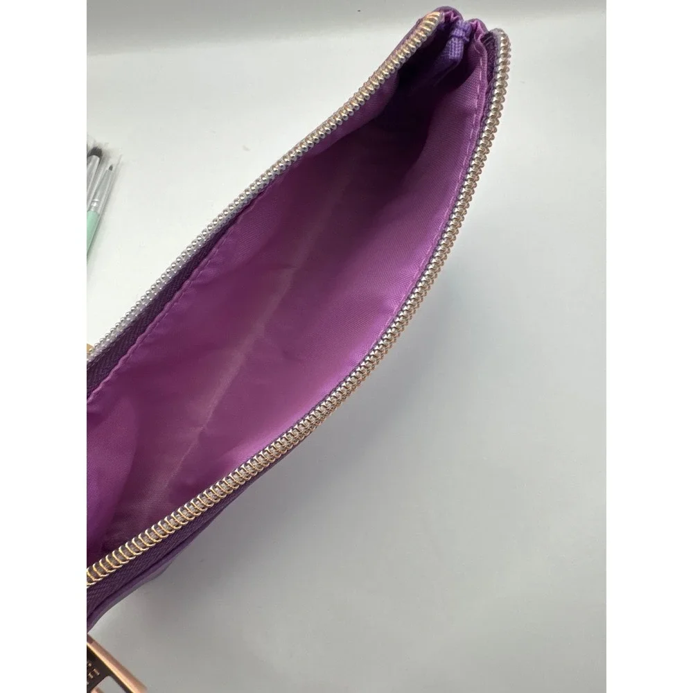 Luxie Eye Makeup Brush Set 4‎ Brushes Sponge and Purple Vegan Leather Pouch Mint